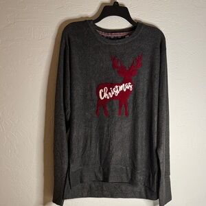 Charcoal Crewneck Sweater with Red Reindeer Design